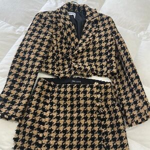 Zara Houndstooth Blazer and Skirt Ensemble